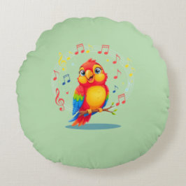 **Singing Parrot – Cute Parrot Singing Illustratio Rundes Kissen
