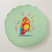**Singing Parrot – Cute Parrot Singing Illustratio Rundes Kissen (Rückseite)