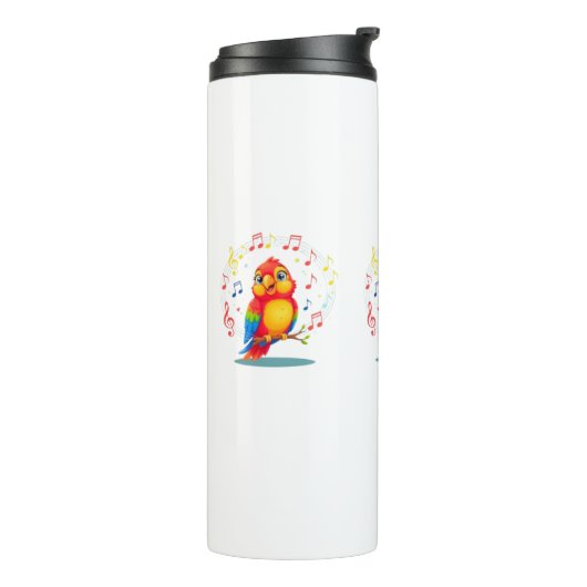 **Singing Parrot – Cute Parrot Singing Illustratio Thermosbecher (Nach links gedreht)