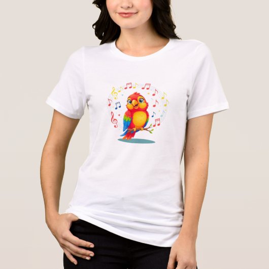 **Singing Parrot – Cute Parrot Singing Illustratio Tri-Blend Shirt (Vorderseite)