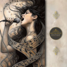 Singing Woman Wrapped in Musical Notes Decoupage