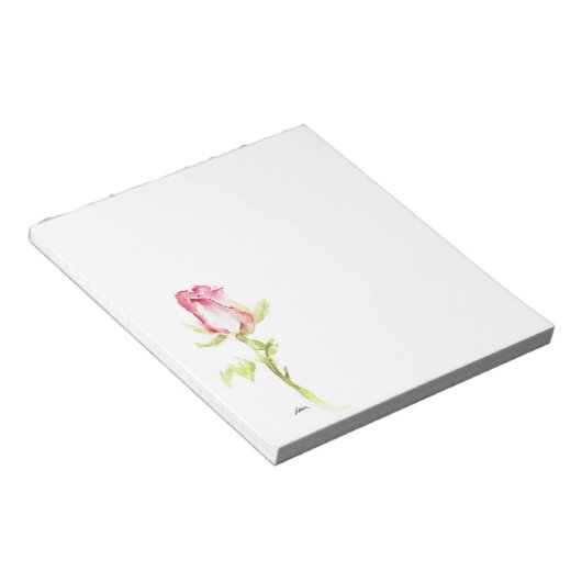 Single Aquarellfarbe Rosa Rote Rose Handbemalt Notizblock (angewinkelt)