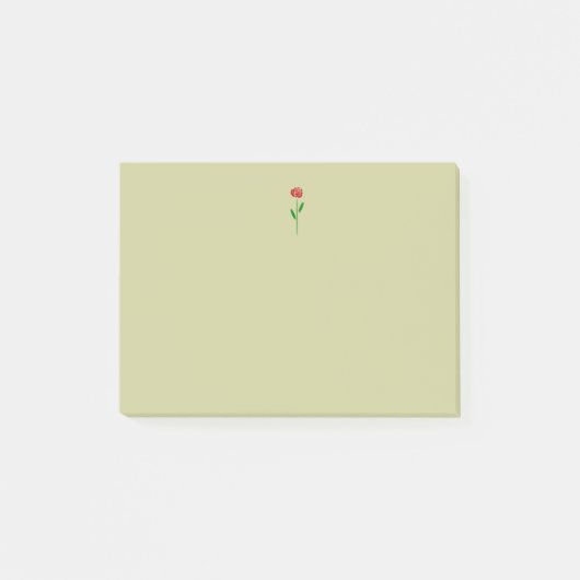 Single Art Deco Rote Rose Grüne Blätter und Stem Post-it Klebezettel (Vorderseite)