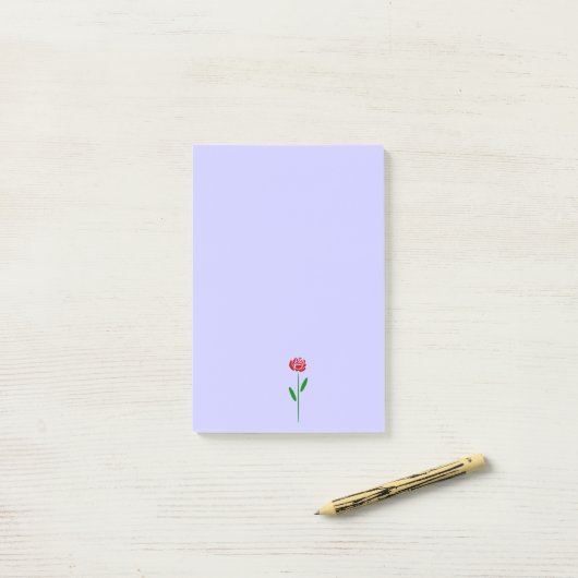 Single Art Deco Rote Rose Grüne Blätter und Stem Post-it Klebezettel (Auf Schreibtisch)