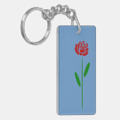 Single Art Deco Rote Rose Grüne Blätter und Stem Schlüsselanhänger (Vorderseite links)