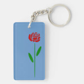 Single Art Deco Rote Rose Grüne Blätter und Stem Schlüsselanhänger (Rückseite)