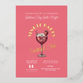 Single Babes Galentine's Day Party Rosa Cocktail Folieneinladung (Vorderseite)