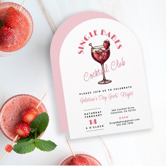 Single Babes Valentinstag Rosa Cocktail Party Einladung