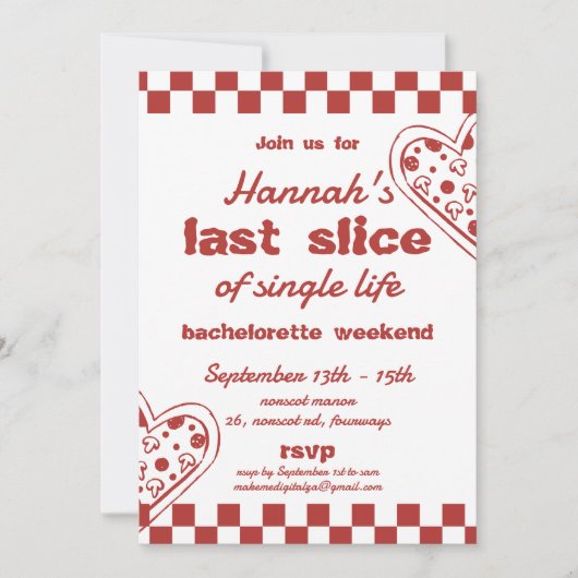 Single Bachelorette Wochenende Einladung (Vorderseite)