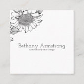 Single Black & White Sunflower Steam Business Card Quadratische Visitenkarte (Vorderseite)