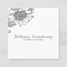 Single Black & White Sunflower Steam Business Card Quadratische Visitenkarte