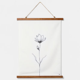 Single Bloom Line Art.Minimalistisch Schlafzimmer  Wandteppich Mit Holzrahmen
