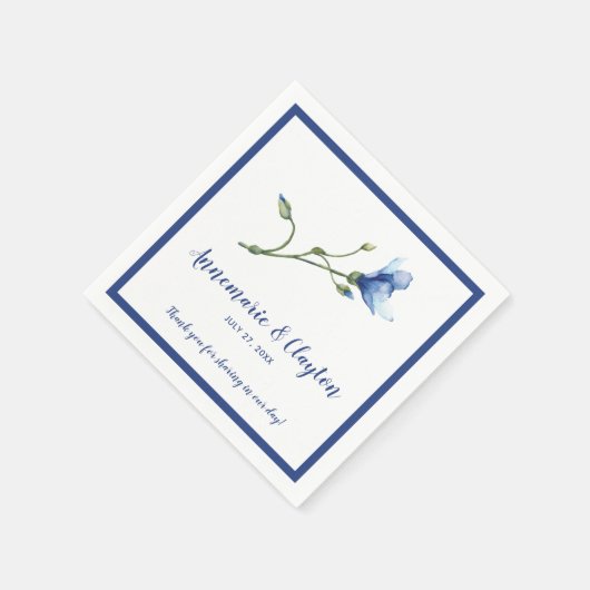 Single Blue Watercolor Blume Empfang | Serviette (Ecke)
