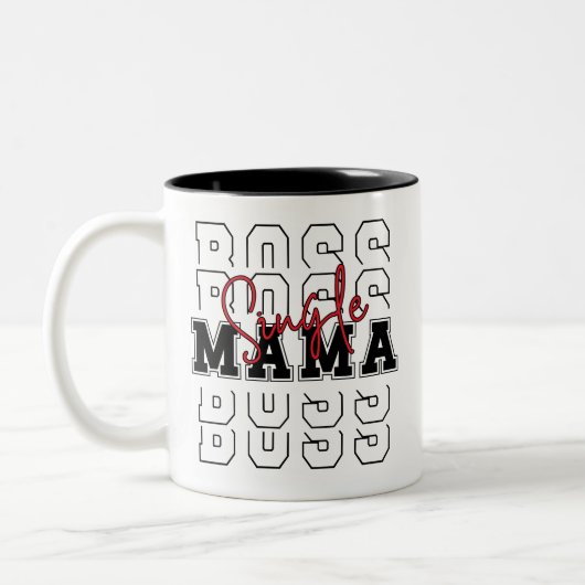 Single Boss Mama Minimalistischer Entwurf Zweifarbige Tasse (Links)