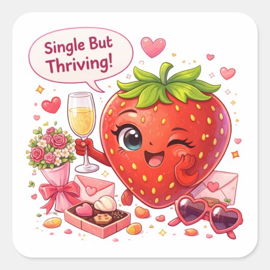 Single but Thriving Strawberry Sticker (Vorderseite)