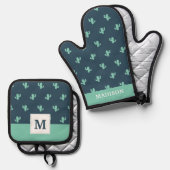 Single Cactus Pattern Ofenhandschuh & Topflappen-Set (Vorderseite/Rückseite)