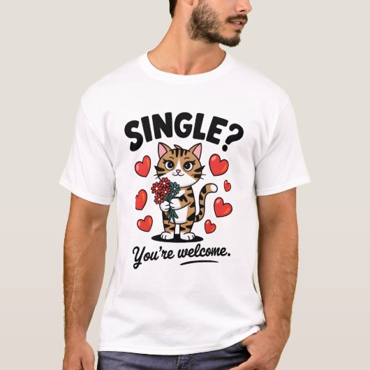 Single Cat Funny Anti-Valentine's Day Quote Flower T-Shirt (Vorderseite)