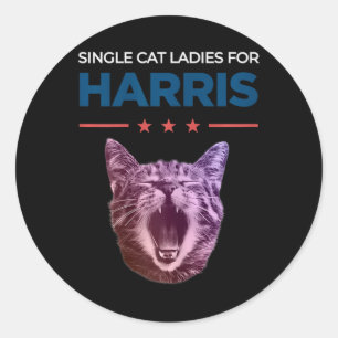 Single Cat Ladys for Harris 2024 Political Runder Aufkleber