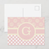 Single Custom Monogram Polka Dot und Rose Postkarte (Vorne/Hinten)