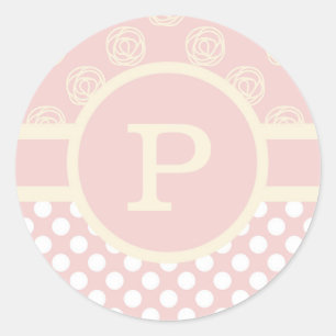 Single Custom Monogram Polka Dot und Rose Runder Aufkleber