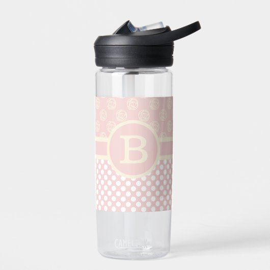 Single Custom Monogram Polka Dot und Rose Trinkflasche (Links)