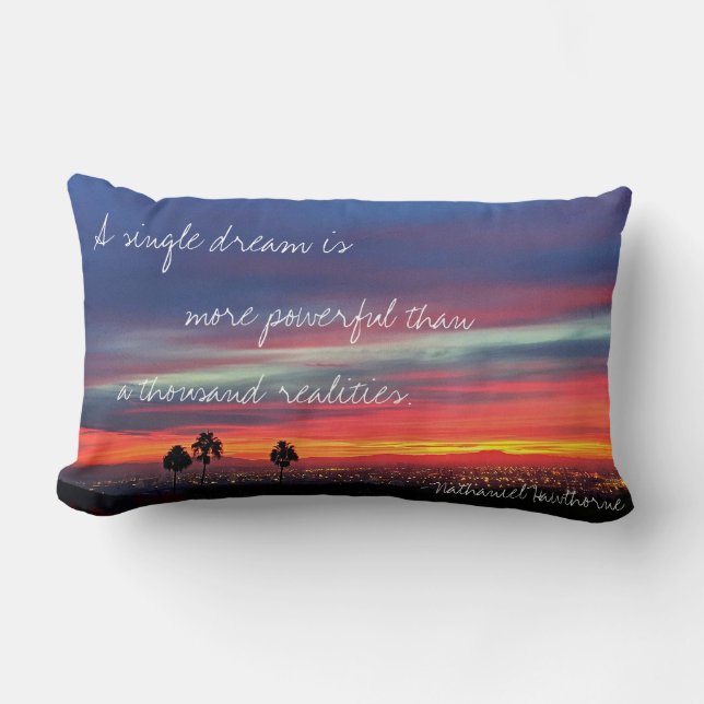 Single Dream Quote Orange Blue Sunset Foto Lendenkissen (Vorderseite)