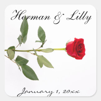 Single Elegant Long Stem Red Rose Personalized Quadratischer Aufkleber