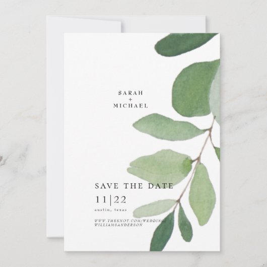 Single Eucalyptus Stem Einfach Save the Date (Vorderseite)