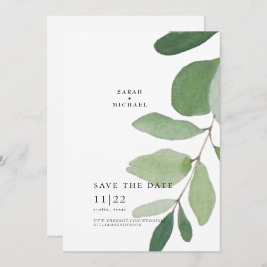 Single Eucalyptus Stem Einfach Save the Date (Vorne/Hinten)
