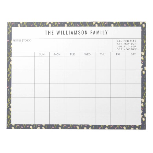 Single Floral Border Family Planner Calendar Notizblock (Vorderseite)