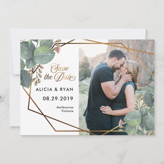 Single Foto Eukalyptus Geoframe Save the Date (Vorderseite)