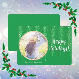 Single Foto Green Happy Holidays Gold Glitzer Feiertagskarte