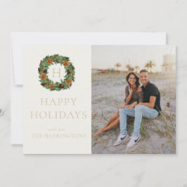Single Foto Monogram Pine Wreath Simple Holiday Feiertagskarte