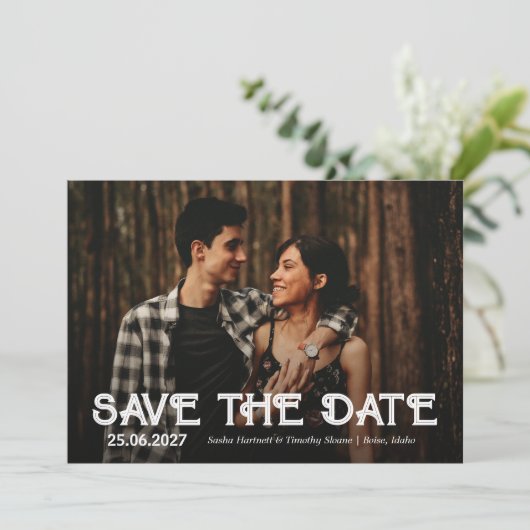 Single Foto White Overlay Hochzeit Speichern Sie d Save The Date (Stehend Vorderseite)