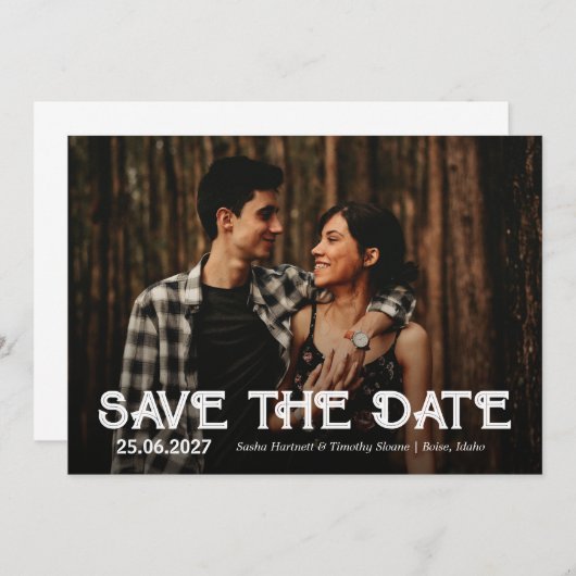 Single Foto White Overlay Hochzeit Speichern Sie d Save The Date (Vorne/Hinten)