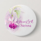 Single fuchsia Blume Mädchen Hochzeit Button / Tas (Vorderseite)