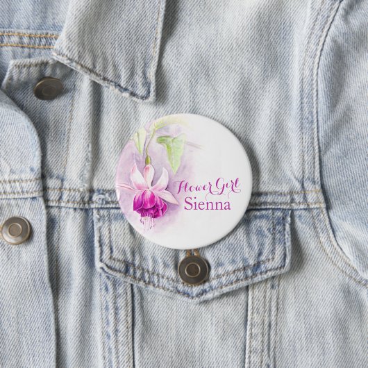 Single fuchsia Blume Mädchen Hochzeit Button / Tas (Beispiel)