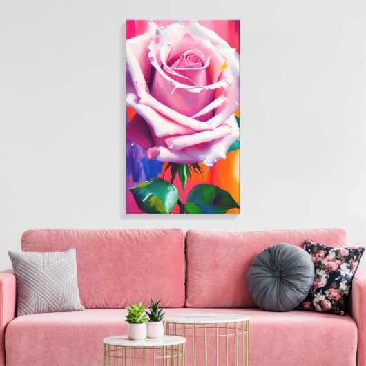 Single für moderne digitale Kunst - Hellrosa Rose Leinwanddruck (Insitu (Wohnzimmer))