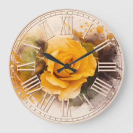 Single Gelb Rose Große Wanduhr