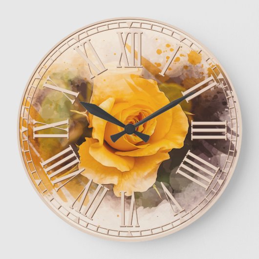 Single Gelb Rose Große Wanduhr (Vorderseite)