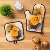 Single Gelb Rose Ofenhandschuh & Topflappen-Set (Oben Unten)