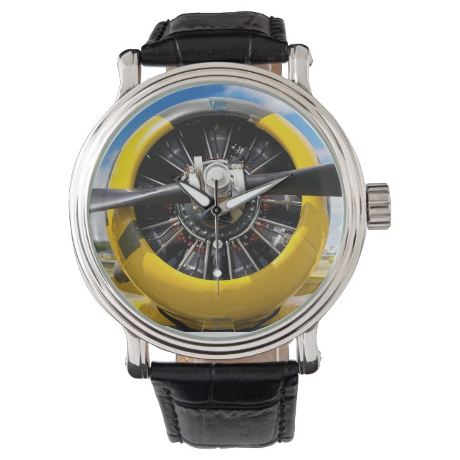 Single Gelber Prop Flugzeug Propeller schließen Armbanduhr (Vorderseite)