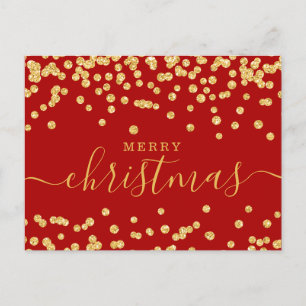 Single GOLD Christmas Holidays Glitter Red Feiertagspostkarte
