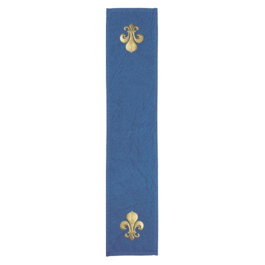 Single-GoldLilie auf Blau Kurzer Tischläufer (Vorderseite)