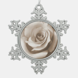 Single Graceful Rose Schneeflocken Zinn-Ornament