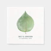 Single Grüne Eukalyptus-Leaf-Namen Datum Hochzeit Serviette (Vorderseite)