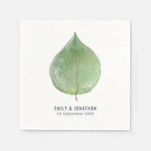 Single Grüne Eukalyptus-Leaf-Namen Datum Hochzeit Serviette