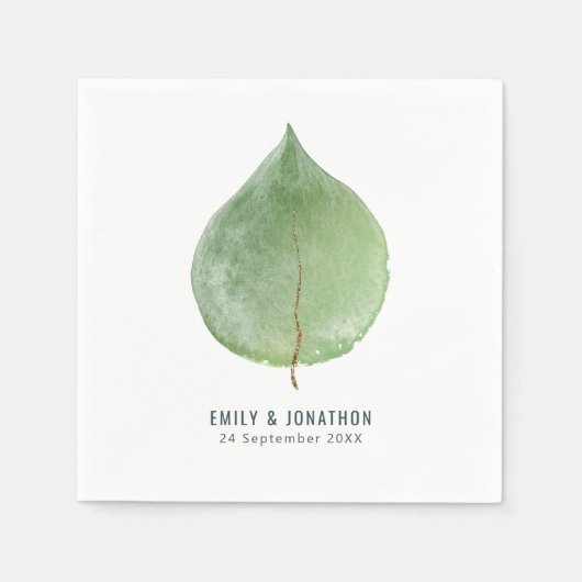 Single Grüne Eukalyptus-Leaf-Namen Datum Hochzeit Serviette (Vorderseite)