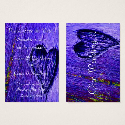 Single Herz Save the Date in blau Lila (Vorne & Hinten)