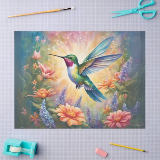 Single Hummingbird im Blumengarten Seidenpapier (Basteln)